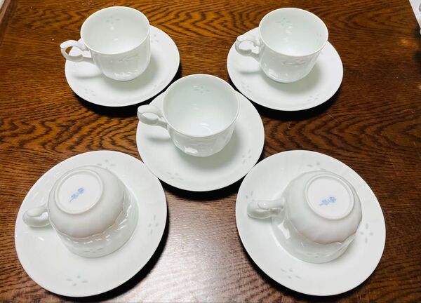 蛍焼 白色 陶器カップ&ソーサー5客セット 美品