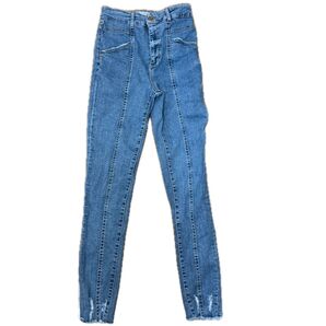 ZARA スキニー ダメージデニム センタープレス風