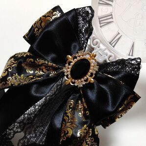 ★キンブレリボン ペンラリボン★黒 ブラック BLACK 推し 箔押しサテンリボン ハンドメイド ヘアゴム ダマスク柄