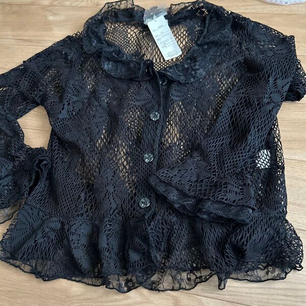 新品 未使用 レース トップス ブラウス レディース 黒 LL