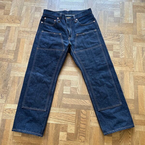 児島 ダブルニー 23oz 緑耳 チェーンステッチ 23オンス 濃紺