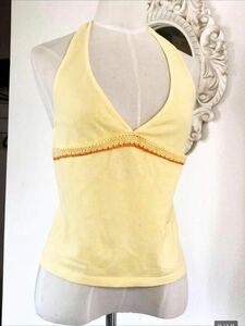 1.8 ten thousand Italy made PATRIZIAPEPE Patrizia Pepe halter-neck tops yellow cotton camisole tank top embroidery back opening yellow 