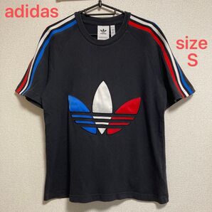 adidas ラグラン Tシャツ Sサイズ 刺繍 ビックロゴ 古着 メンズ