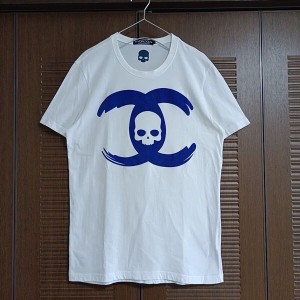 HYDROGEN ハイドロゲン CCスカル フロッキープリント Tシャツ ホワイト 白 コットン 綿 Lサイズ