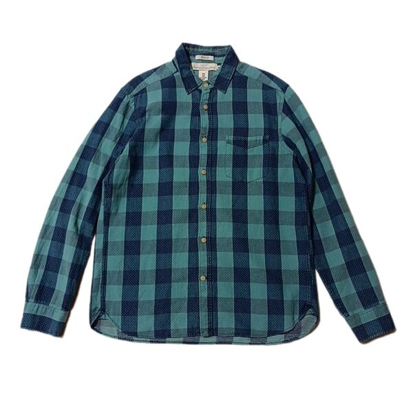 H&M エイチアンドエム ブロックチェック ドット 水玉 長袖シャツ 青緑 ブルーグリーン M コットン