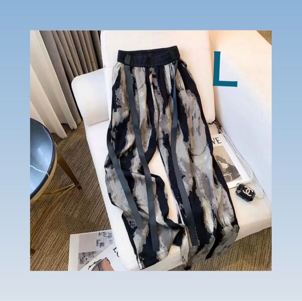 ワイドパンツ イージーパンツ Lサイズ アイスシルク ガウチョパンツ モノトーン 韓国 オルチャン 人気、XL・L・M
