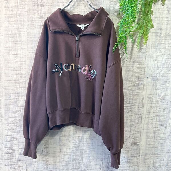 【H&M】ハーフZIP オーバーサイズスウェット ロゴ XL トレーナー トップス