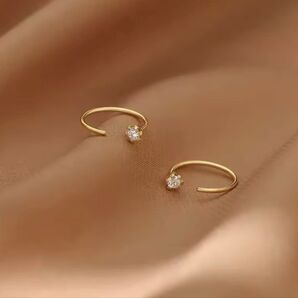 ピアス 1粒CZダイヤ フック ゴールド