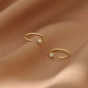 ピアス 1粒CZダイヤフック ゴールド