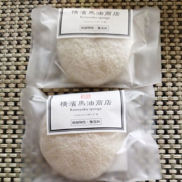 新品2個セット 横濱馬油商店 こんにゃくスポンジ 白 純植物性・無添加