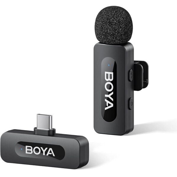 Boya V10 ワイヤレスピンマイク USB-C iPhone Android用 伝送距離 100m オールインワン ノイズ
