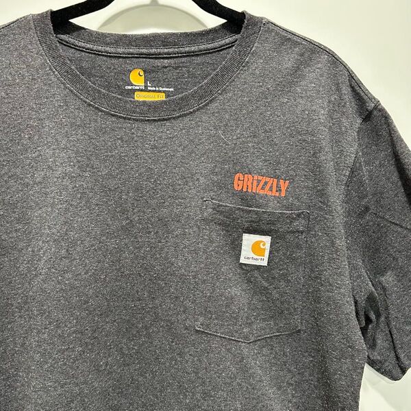 グリズリー グレー tシャツ オレンジ ロゴ L