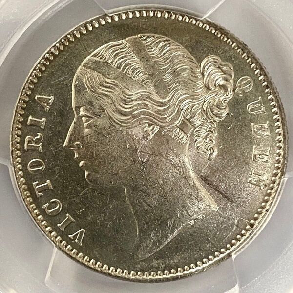 【高鑑定】1840年 イギリス領 インド 1ルピー 銀貨 ビクトリア ヤング ウイリアム PCGS アンティークコイン MS62