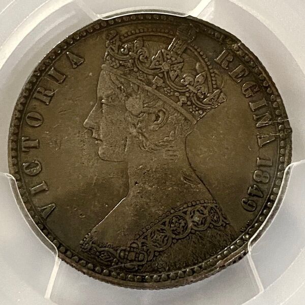 【高鑑定】1849年 イギリス ゴッドレス フローリン PCGS XF ヴィクトリア女王 2シリング 銀貨 ウィリアム ワイオン