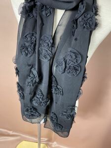  free shipping E hyphen world gallery / black . chiffon. flower motif / stole / formal shawl /chu-ru flower . black beads. stole 