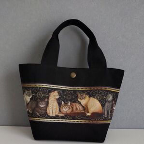 ミニトートバッグ 黒×猫 ハンドメイド