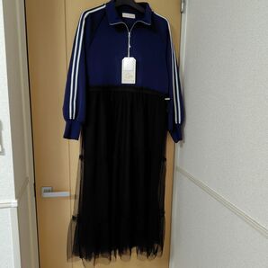 【新品未着用】しまむら LOGOS DAYS ラインチュールワンピース M 中紺