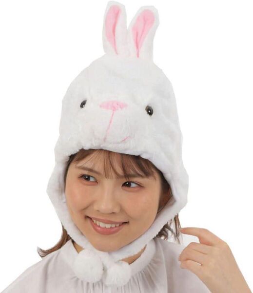 新品 未使用 美品 うさぎ耳付き帽子 ホワイト ピンク ふわふわ コスプレ イベント