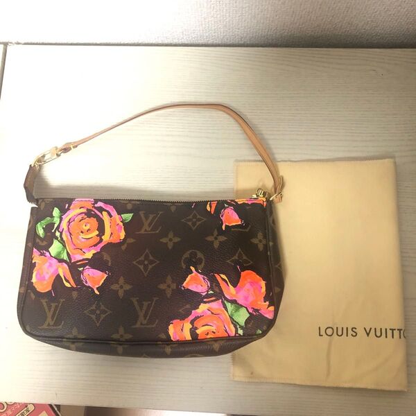 中美品 LOUIS VUITTON アクセソワール アクセサリーポーチ ローズ モノグラム ハンドバッグ PVC レディース