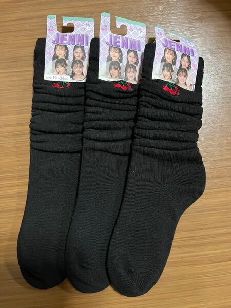 JENNI ブラック ルーズソックス 19-24cm 靴下 ニコプチ さくらんぼ