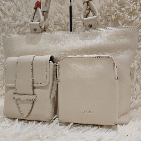 Paul Smith ポールスミス トートバッグ 肩掛け タブルポケット 白