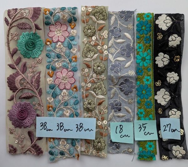 インド刺繍リボン 花柄 6種 18〜38cm 計194cm まとめ売り お得