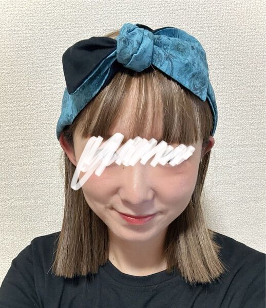 ワイヤー入りターバン ターコイズブルー花柄