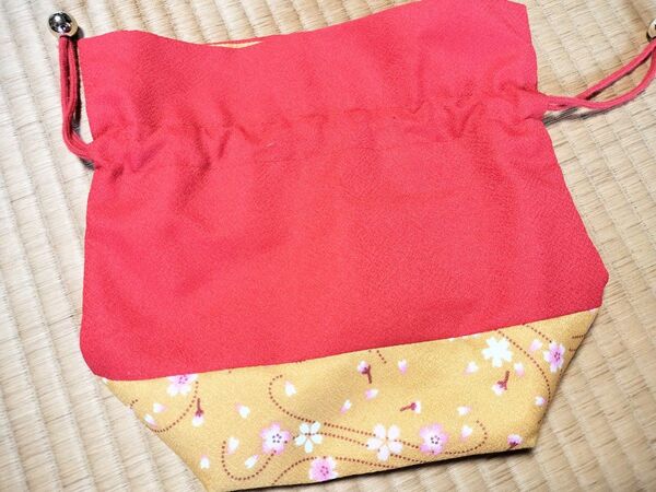 和装小物 手提げ 巾着袋 赤 着物かばん 浴衣 バッグ japanese traditional bag