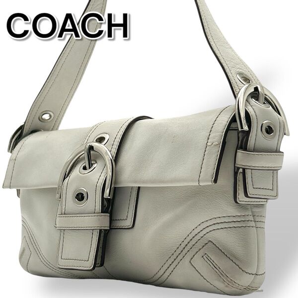 COACH コーチ ソーホー ワンショルダー 肩掛け デミフラップ SOHO 白 レザー アクセサリーポーチ 希少カラー