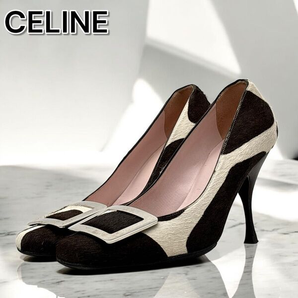 【希少】CELINE セリーヌ パンプス 9cmヒール ハラコ 38 24cm レディース ウィメンズ