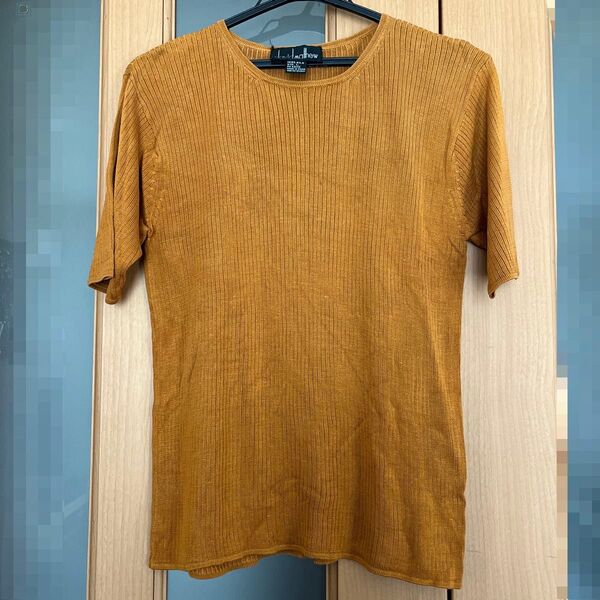 オレンジ色のリブTシャツ シルク Lサイズ 半袖