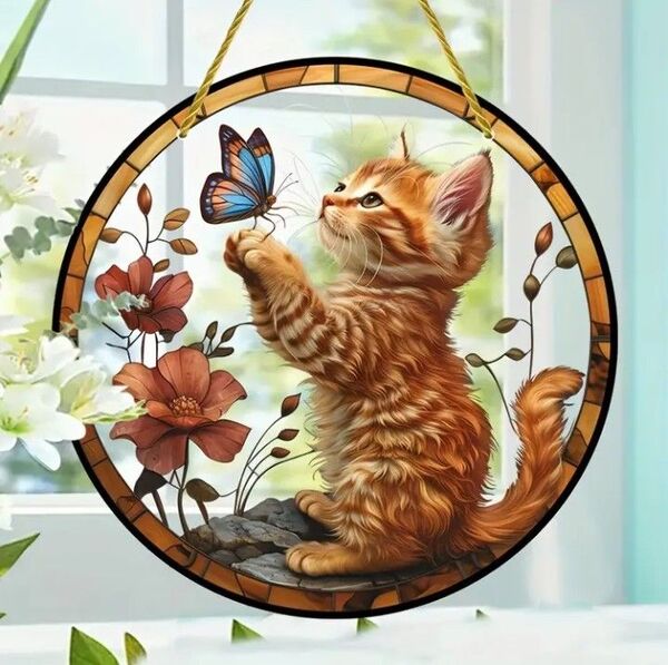 【新品】アクリル サンキャッチャー ステンドグラス風 インテリア 雑貨 猫