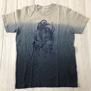 未使用新品 UNIQLO UTコラボ 半袖 イラスト入りTシャツ ベージュxネイビー系 グラデーション L寸