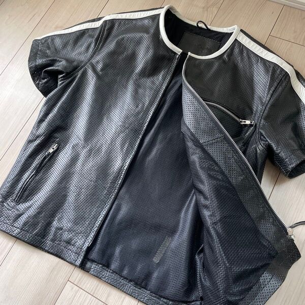 LIUGUU LEATHERSリューグーレザー ライダース 本革 半袖 メッシュ レザージャケット ライダース