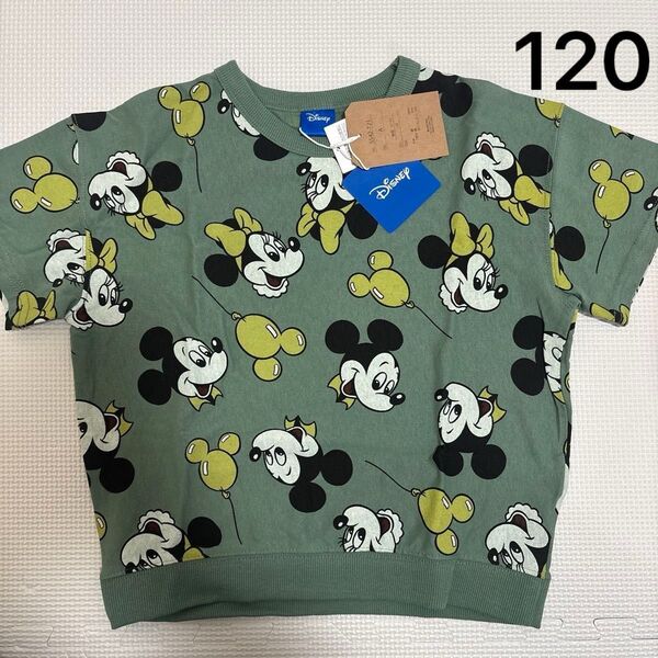 新品 ディズニー ミッキー ミニー フェイス Tシャツ 120 グリーン