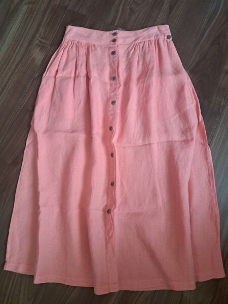◆PEPE JEANS◆サーモンピンク ミディスカート ボタン付き 麻
