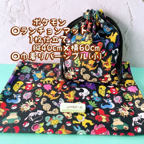 ポケモン★ナフキン ランチョンマット1枚仕立て縦40cm×横60cm +巾着(小) No.23-3
