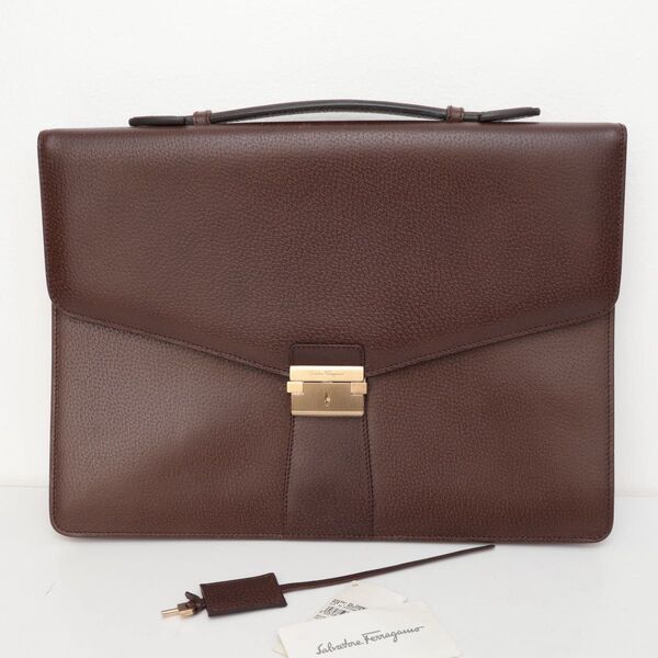 中古品 フェラガモ Salvatore Ferragamo ブリーフケース ブラウン レザー ビジネスバッグ トートバッグ