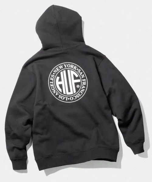 HUF プルオーバーパーカー ブラック ロゴ入り