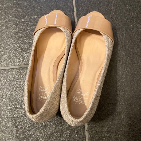オープントゥパンプス ラメ ベージュ 24cm