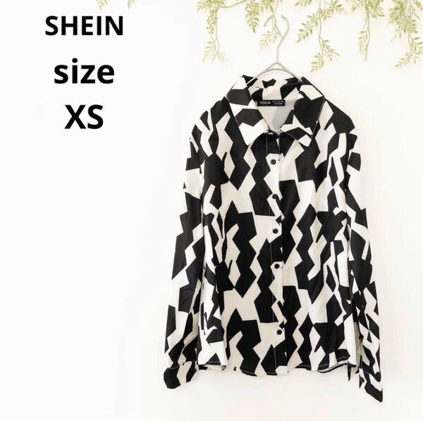 【SHEIN】シーイン レディース 幾何学模様 長袖シャツ ブラウス 柄