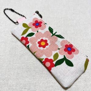 ハンドメイド リップポーチ 北欧柄 ピンクフラワー