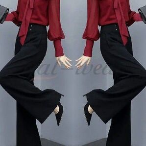 ブラウス&パンツ セットアップ リボンタイ ボルドー ブラック