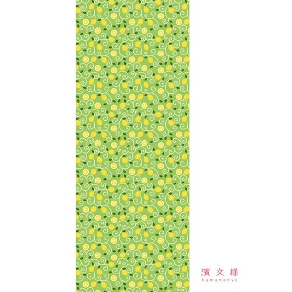 新品未使用品 絵手ぬぐい 【レモン唐草】濱文様 グリーン 爽やか ハンカチ代わり ハンドメイド生地 半衿 埃よけ 日本製