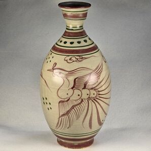 舶来品 中国古磁 本山西八義窯 手絵 紅緑彩 鳳紋 玉壺春瓶 酒器 花瓶 置物