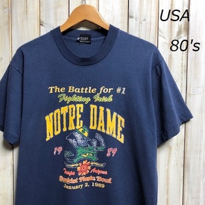 T●105 USA古着 USA製 80's NOTREDAME カレッジTシャツ SCREEN STARS L ネイビー ヴィンテージ・アメリカ古着