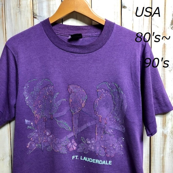 T●106 USA古着 USA製 80's～90's オウムTシャツ SCREEN STARS スクリーンスターズ M パープル ヴィンテージＴシャツ・アメリカ古着