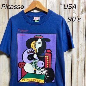 T●136 米買付 USA製90's 1995's Pablo Picasso ピカソTシャツ SPADEM1995 SUNBELT youth XL(Sぐらい) アメリカ古着・ヴィンテージ