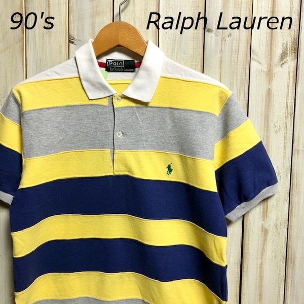Psh●21 90's Ralph Laurenラルフレーレン 鹿の子ボーダーポロシャツ S～Mぐらい オールド ヴィンテージ