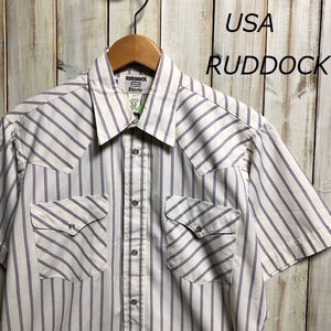 sh●32 米買付 USA製 RUDDOCK ストライプウエスタンシャツ 15-1/2 ヴィンテージ・アメリカ古着